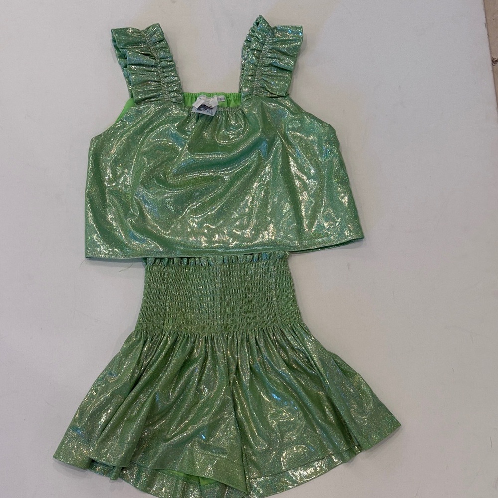 QUEEN OF SPARKLES Shimmering Green Kids Dance Set